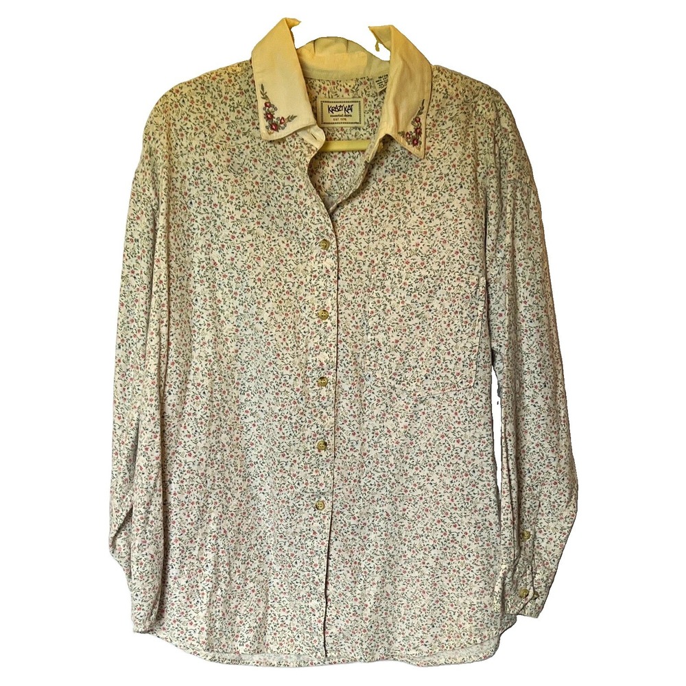 Krazy Kat Womens Floral Cottage Boho Plus 18/20 Embroidered Button Front Shirt